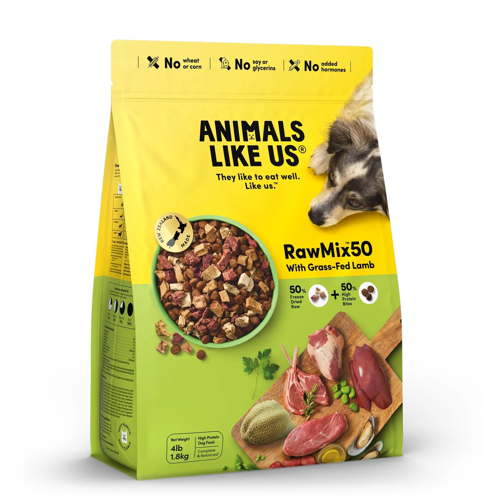 Animals Like Us RawMix50 with Grass-Fed Freeze Dried Lamb and Kibble Mix Dry Dog Food 1.8kg ( _ )