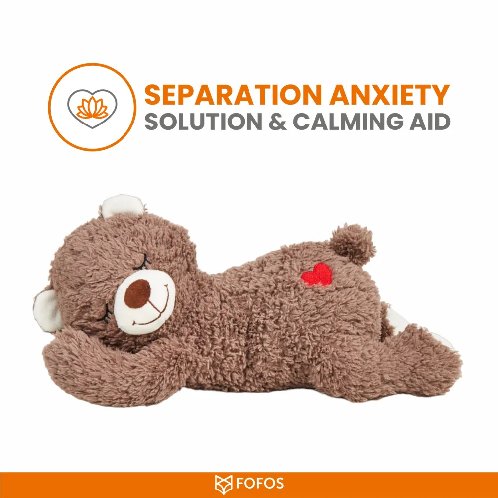 Barkbutler x Fofos Cuddle Bear Heart Beat Toy for Dogs | For Medium Chewers (Brown)