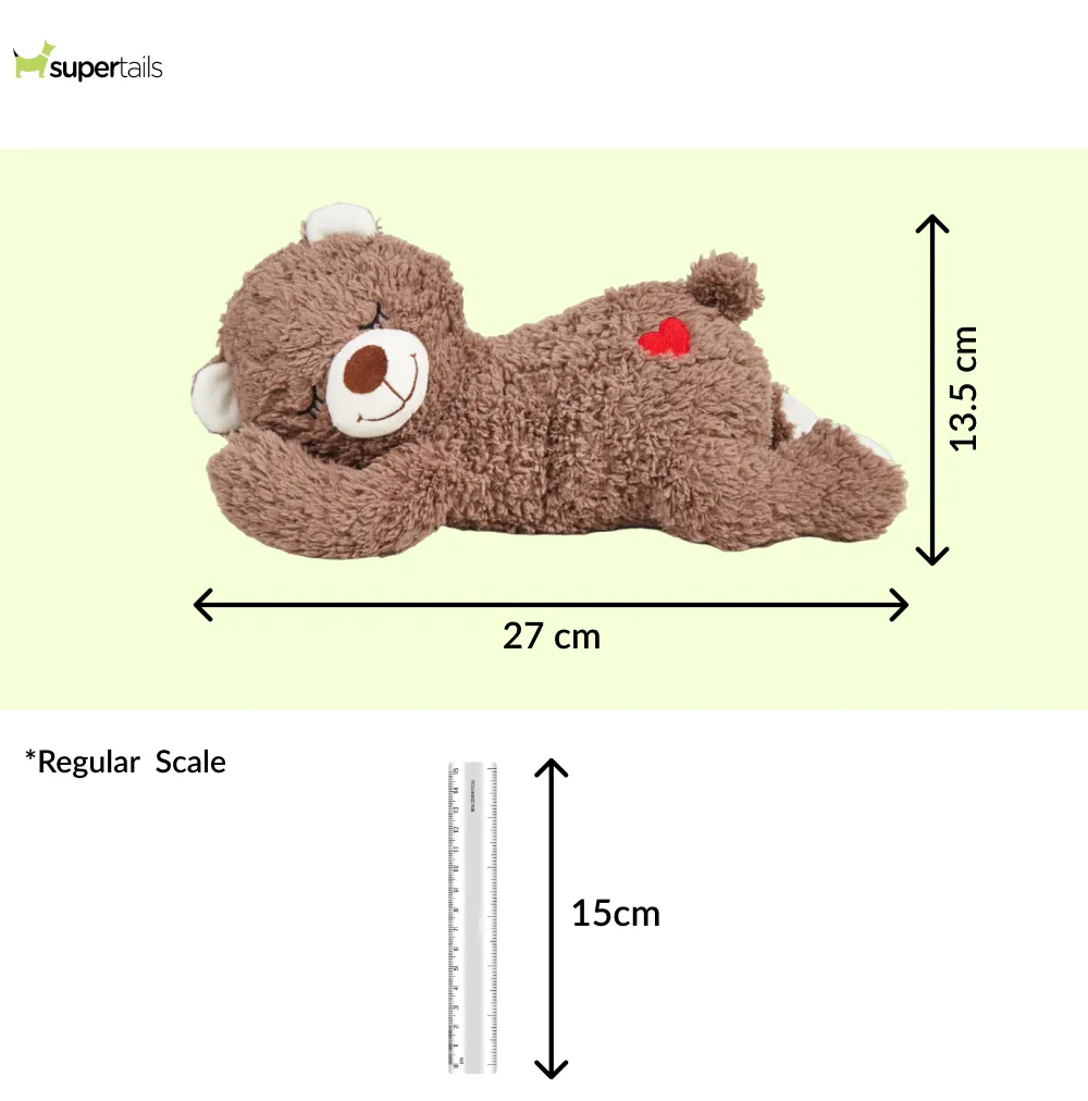 Barkbutler x Fofos Cuddle Bear Heart Beat Toy for Dogs | For Medium Chewers (Brown)