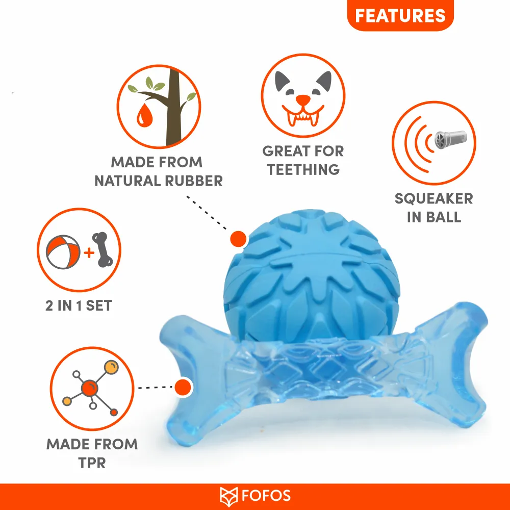 Barkbutler x Fofos Milk Bone & Ball Durable Interactive Chew Toy for Dogs (Blue)