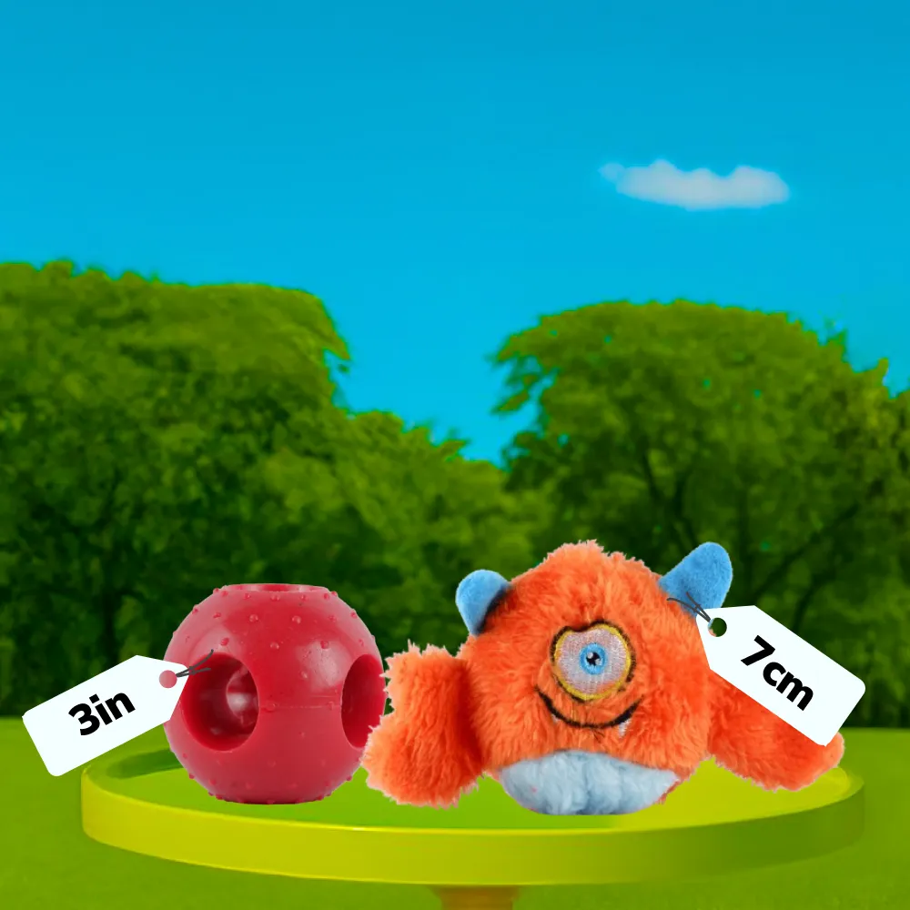 Basil Plush Monster Ball with Squeaker & Drools Rubber Hole Ball Teething Toy Dog Combo