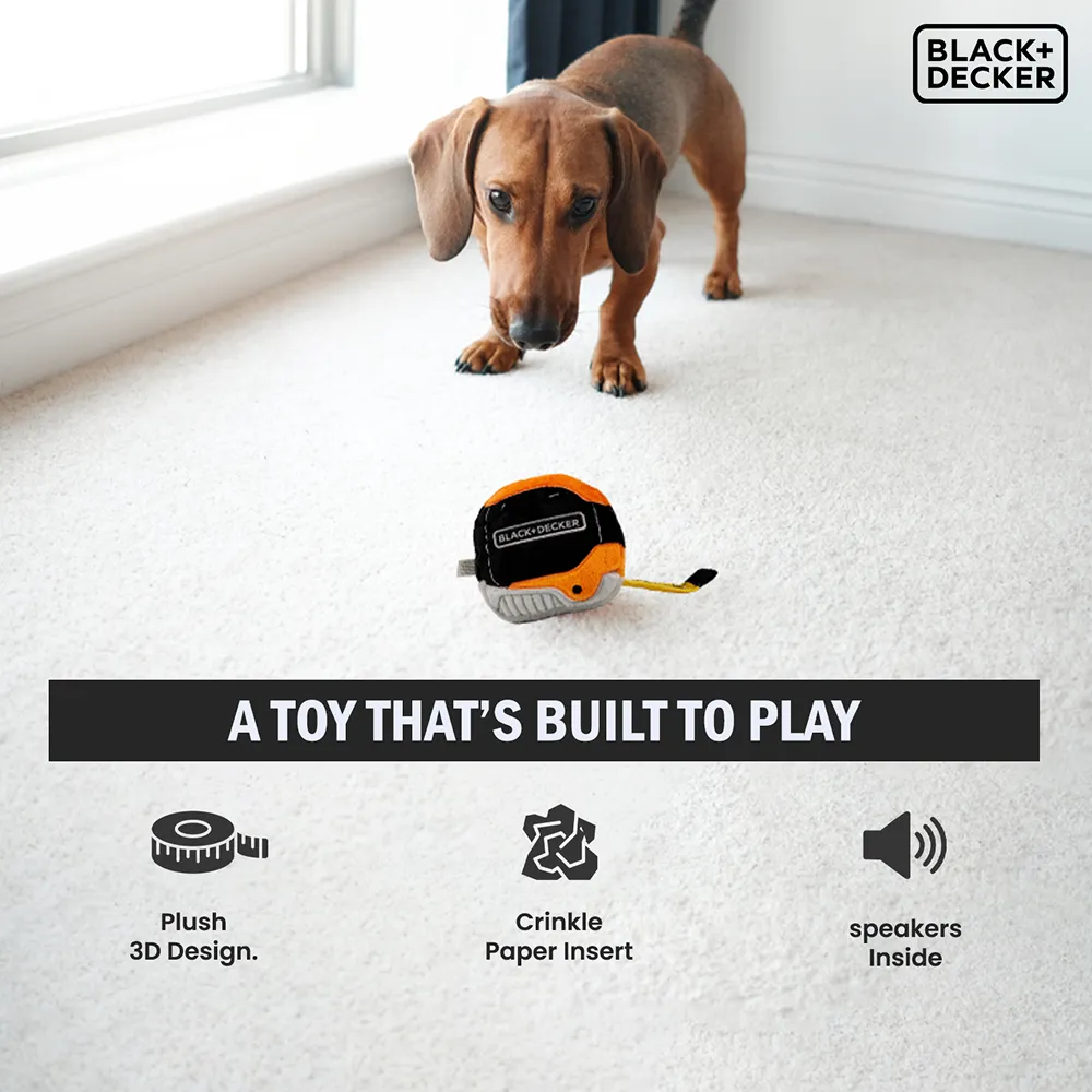 Black & Decker 3D Tape Measure Plush Toy for Dogs (Black)