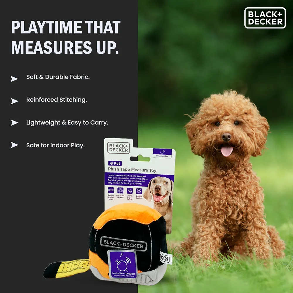 Black & Decker 3D Tape Measure Plush Toy for Dogs (Black)