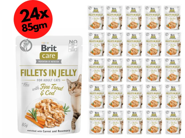 Brit Care Cat Fillets in Jelly with Fine Trout & Cod 24x85g Pets Qatar