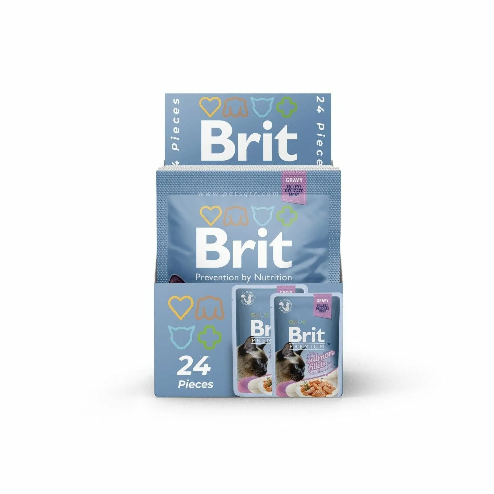 Brit Premium Fillets in Gravy with Salmon for Sterilised 24X85g pouchs Pets Qatar