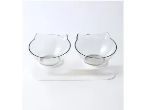 Cat Face Double Bowl Cat Bowl 27.5*12*13Cm Clear Pets Qatar