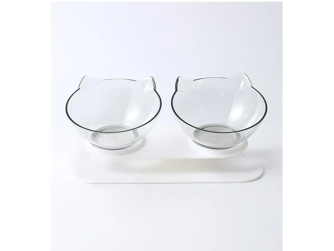 Cat Face Double Bowl Cat Bowl 27.5*12*13Cm Clear Pets Qatar