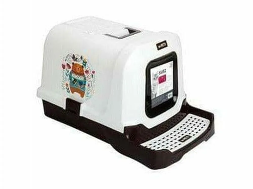 CAT LITTER BOX - SUEZ BEAR & FLOWERS BLACK & WHITE Pets Qatar