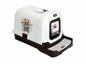 CAT LITTER BOX - SUEZ BEAR & FLOWERS BLACK & WHITE Pets Qatar