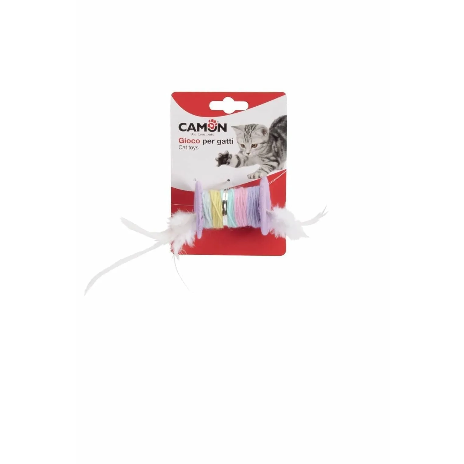 Cat Toy - Coloured Spool With Feathers Pets Qatar