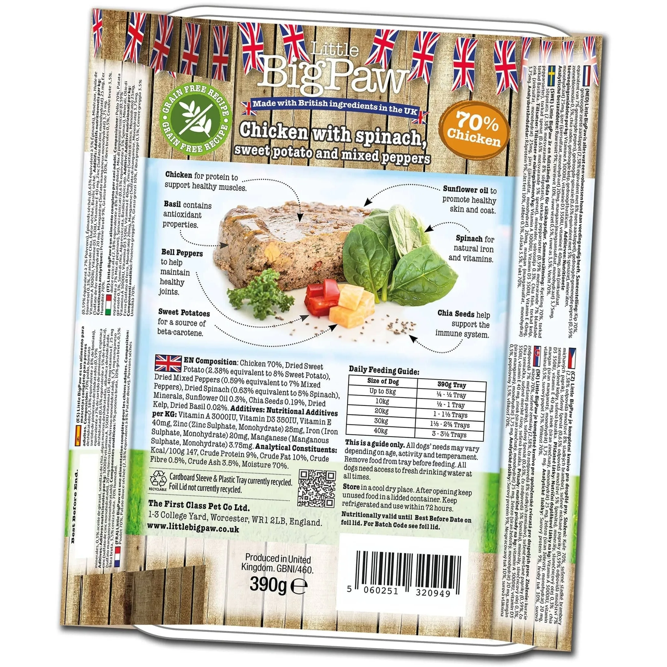 Chicken with Spinach,Sweet Potato and Peppers 7x390g /Little BigPaw Pets Qatar