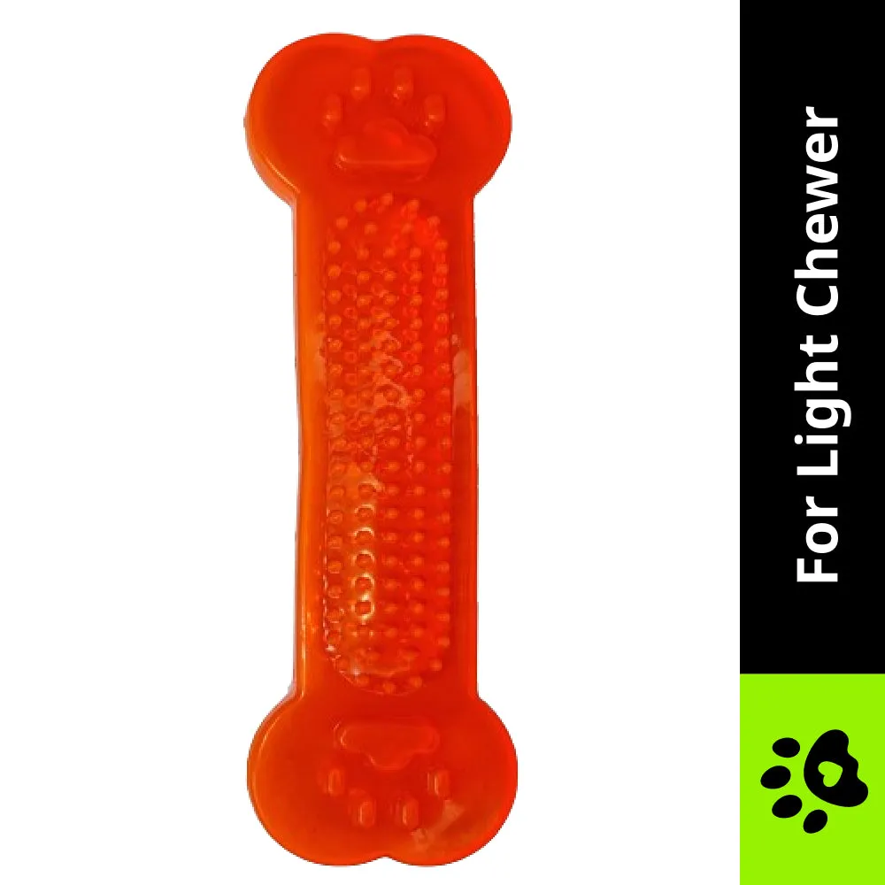 Chullbull Flat Silicone Gel Teething Bone Chew Toy for Puppies & Dogs (Orange)