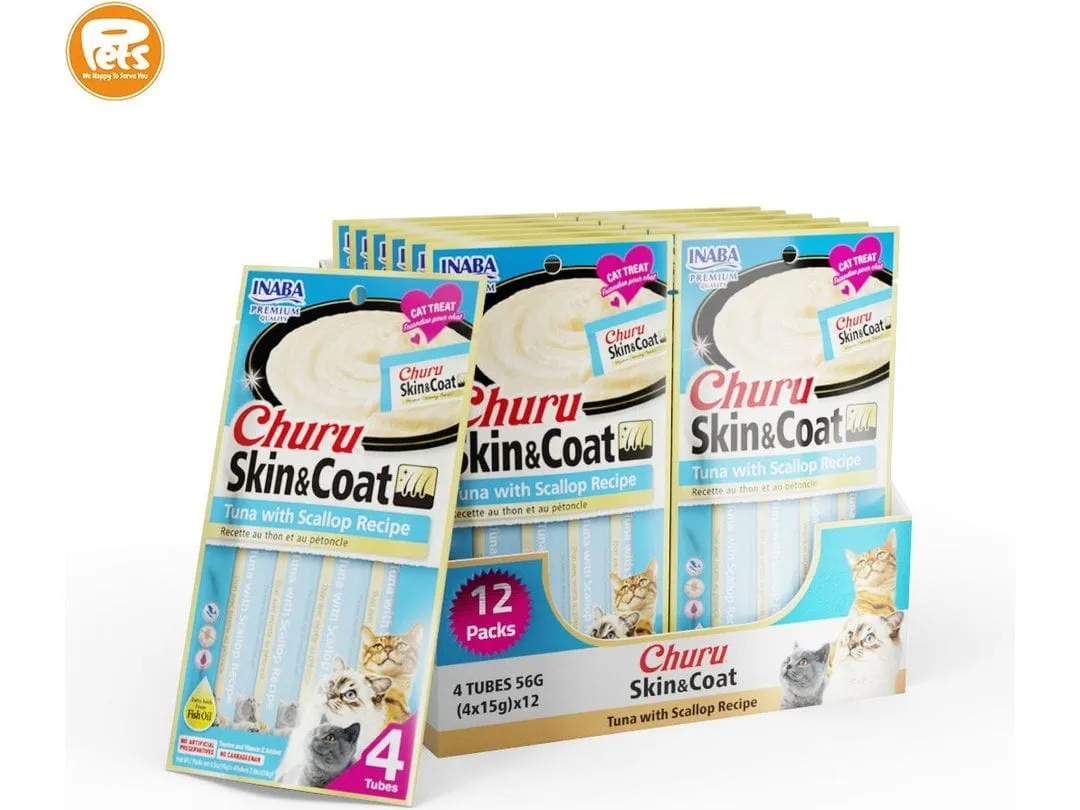 Churu Skin & Coat Tuna with Scallop Recipe 4 Tubes 56g Pets Qatar