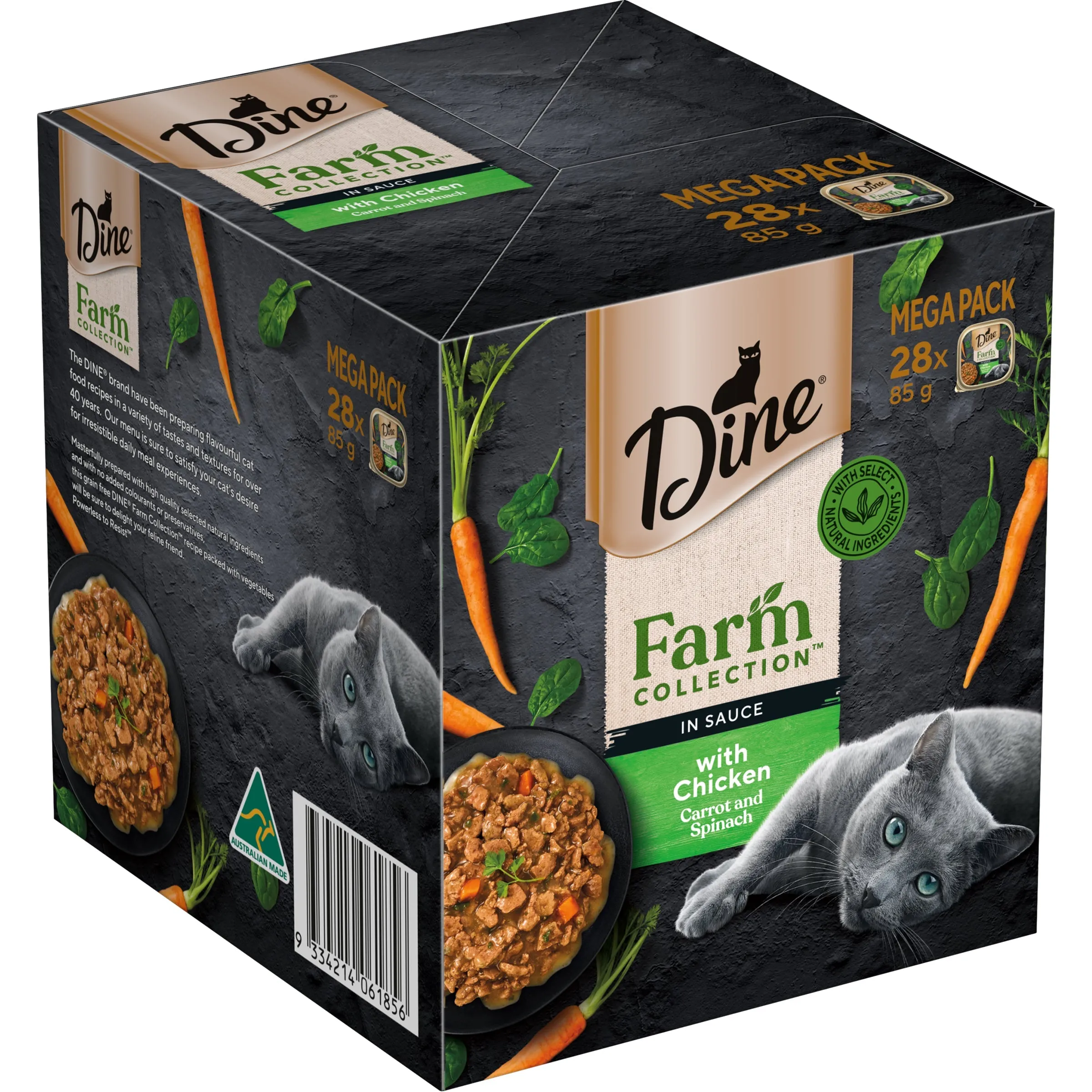 Dine Farm Collection Chicken Carrot and Spinach Adult Cat Wet Food 85g x 28