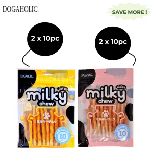Dogaholic Milky Chew Cheese Chicken and Milky Chew Chicken Stick Style Dog Treats Combo (2 2)