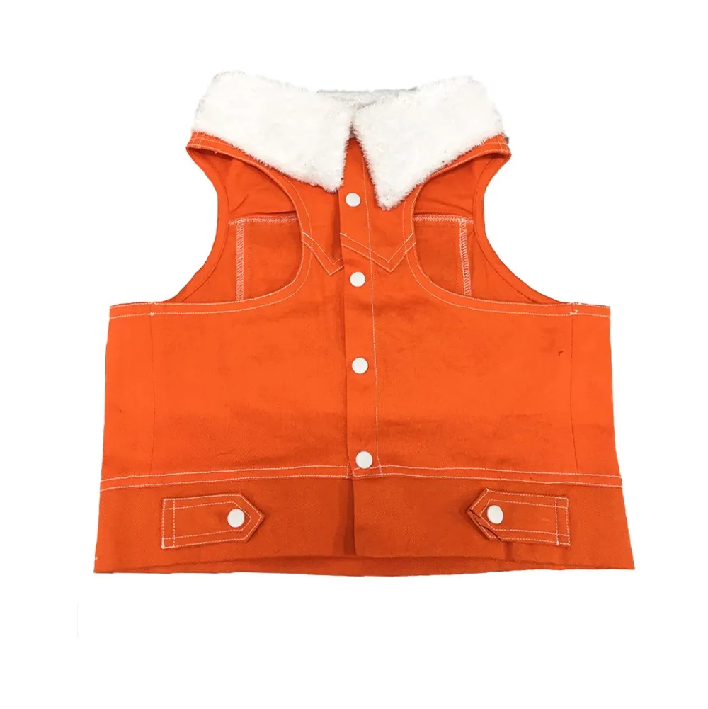 Dogobow Denim Jacket for Dogs and Cats (Orange) (Get a Bow Free)