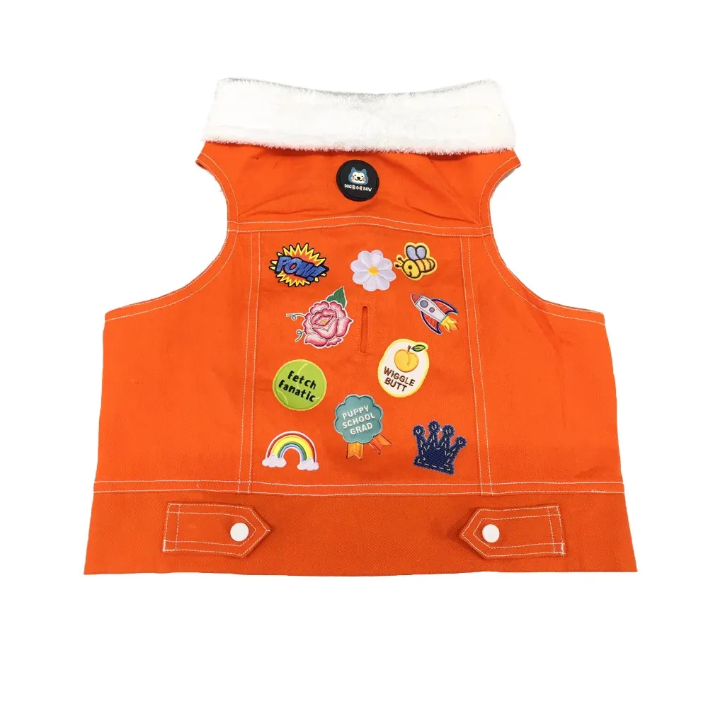 Dogobow Denim Jacket for Dogs and Cats (Orange) (Get a Bow Free)