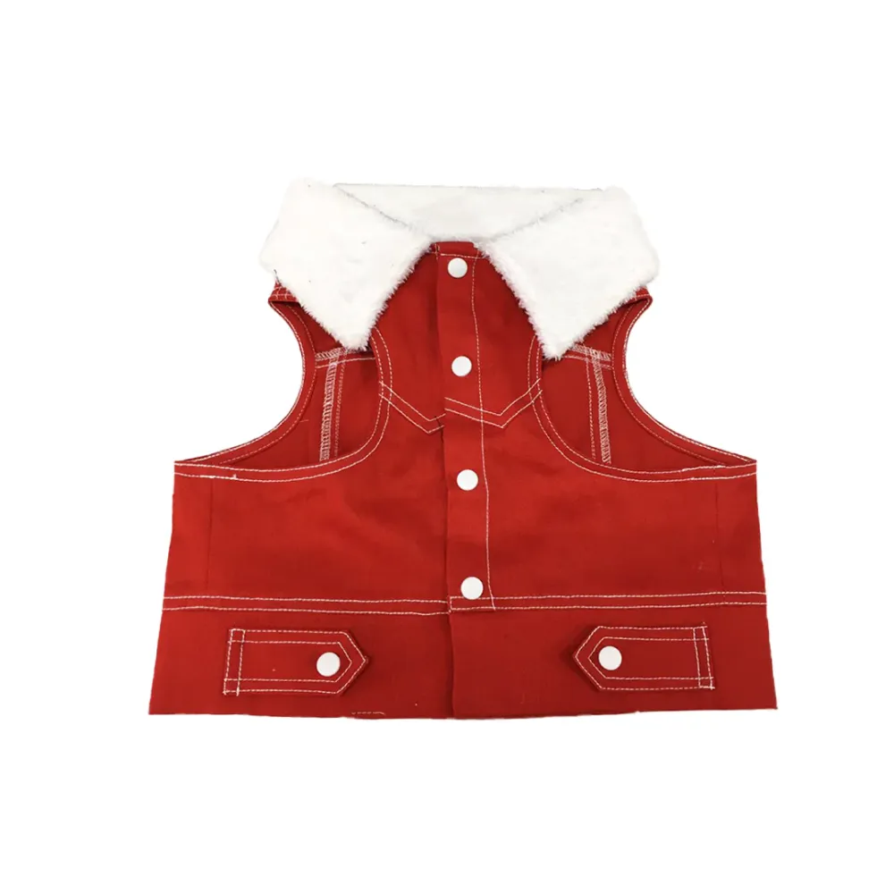 Dogobow Denim Jacket for Dogs and Cats (Red) (Get a Bow Free)