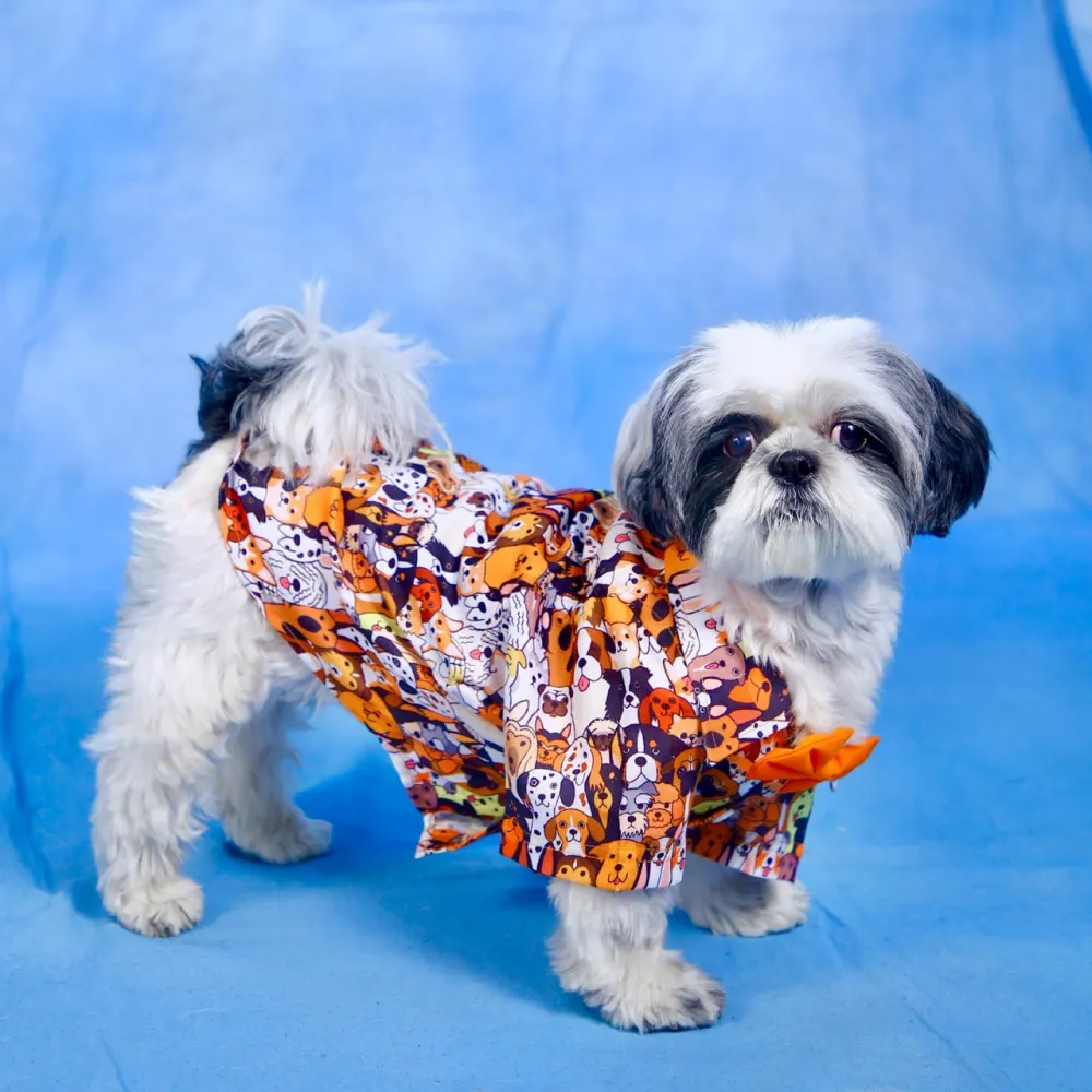 Dogobow Doggo Print Shirt for Dogs (Orange/White)