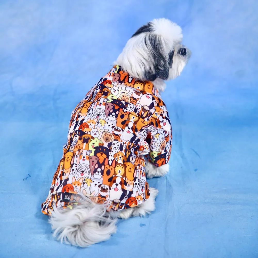 Dogobow Doggo Print Shirt for Dogs (Orange/White)