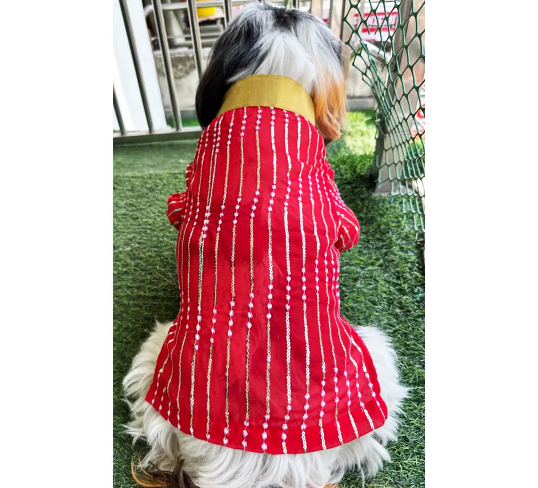 Dogobow Georgette Embroidered Kurta for Dogs and Cats (Red)