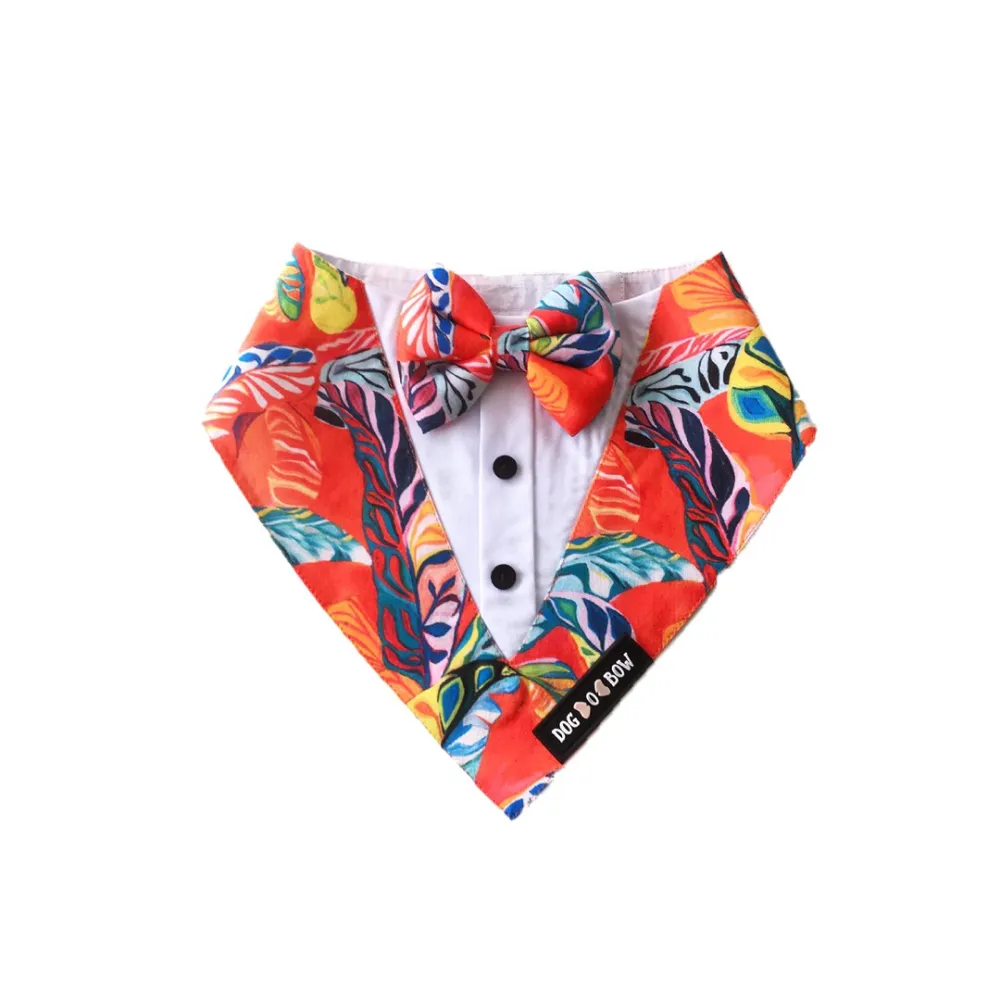 Dogobow Hawaii Print Tuxedo Bandana for Dogs (Red)