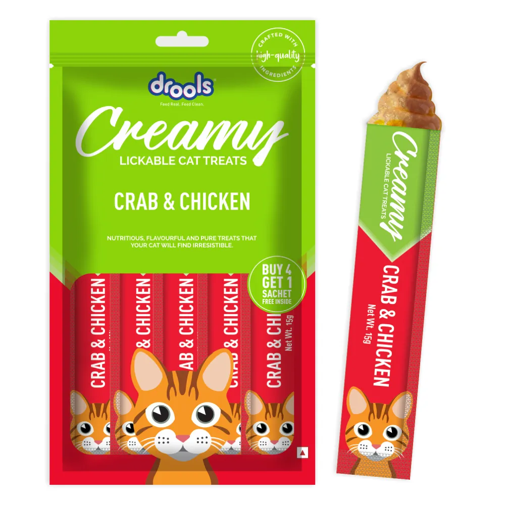 Drools Crab & Chicken and Real Chicken Creamy Cat Treats Combo