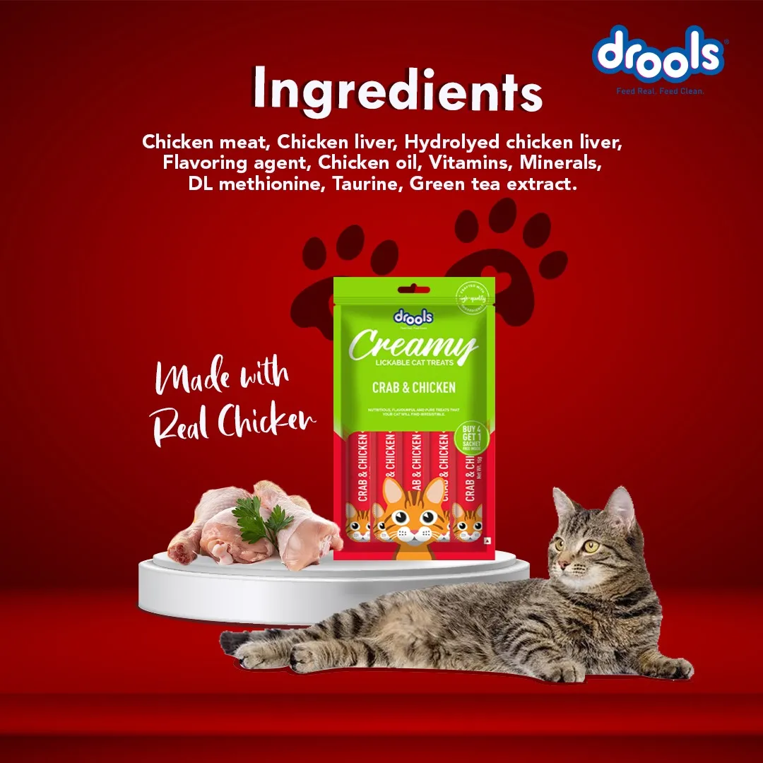Drools Crab & Chicken and Real Chicken Creamy Cat Treats Combo