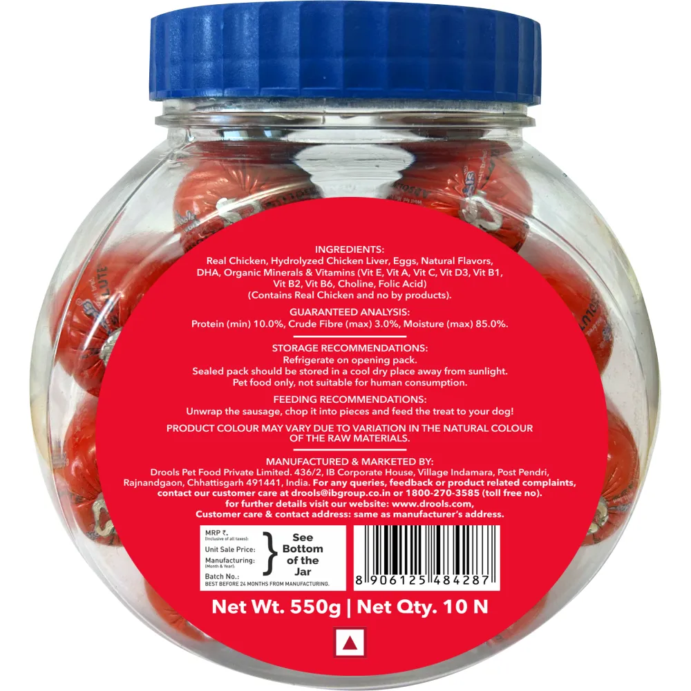 Drools Real Chicken Sausage Dog Treats (Jar)