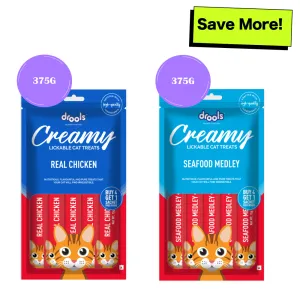 Drools Seafood Medley and Real Chicken Creamy Cat Treats Combo