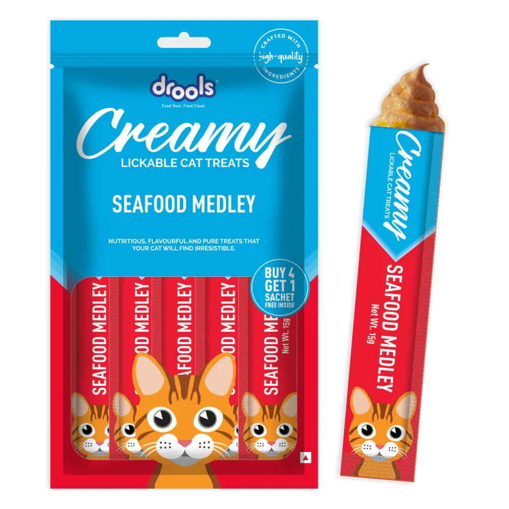 Drools Seafood Medley and Real Chicken Creamy Cat Treats Combo