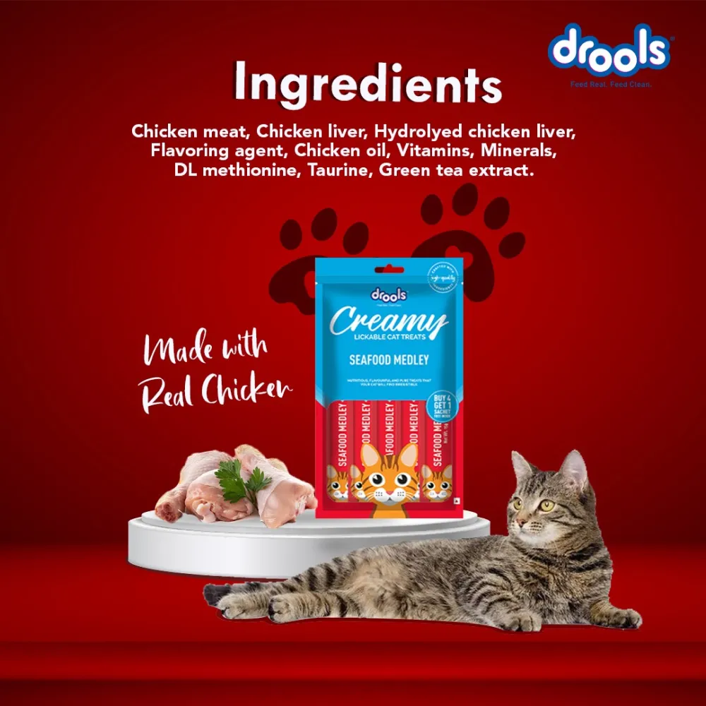 Drools Seafood Medley and Real Chicken Creamy Cat Treats Combo