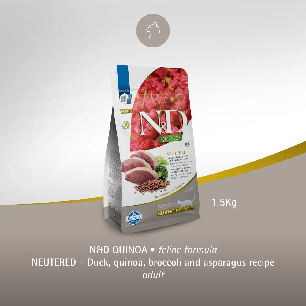 Farmina N&D Neutered Quinoa Duck, Broccoli & Asparagus Adult Cat Dry Food