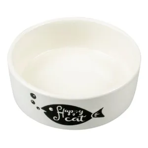 Feeding Bowl Stone Happy Cat Fish 300ml - 12cm white Pets Qatar