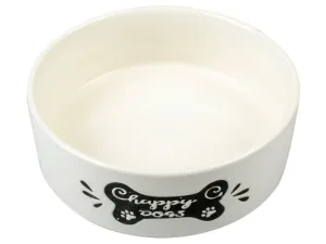 Feeding Bowl Stone Happy Dogs Bone 600ml - 15cm white Pets Qatar