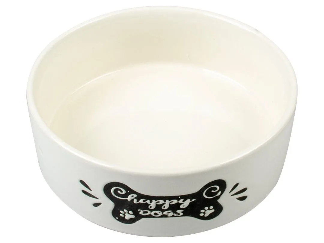 Feeding Bowl Stone Happy Dogs Bone 600ml - 15cm white Pets Qatar