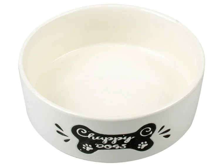 Feeding Bowl Stone Happy Dogs Bone 600ml - 15cm white Pets Qatar
