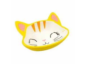 Feeding Bowl Stone Kitty Face 150ml - 12,5x11,5x4cm yellow/white Pets Qatar