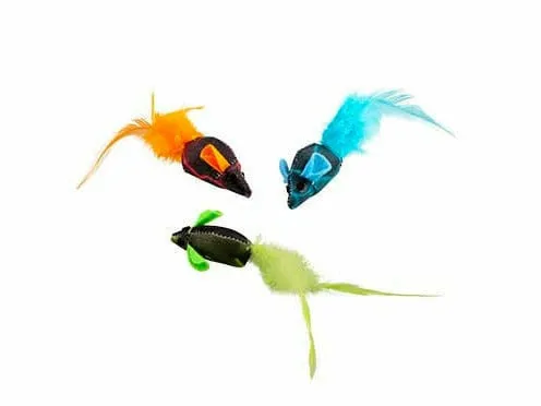 Flash mice with feathers 3pc - 19x5,5x3cm Multicolour Pets Qatar