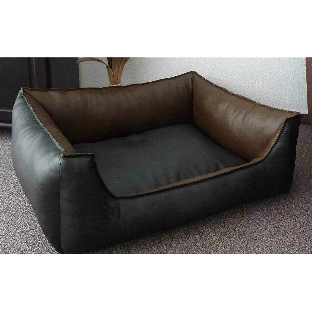 Fluffy's Pawsome Artificial Leather Sofa Bed for Dogs and Cats (Brown & Black)