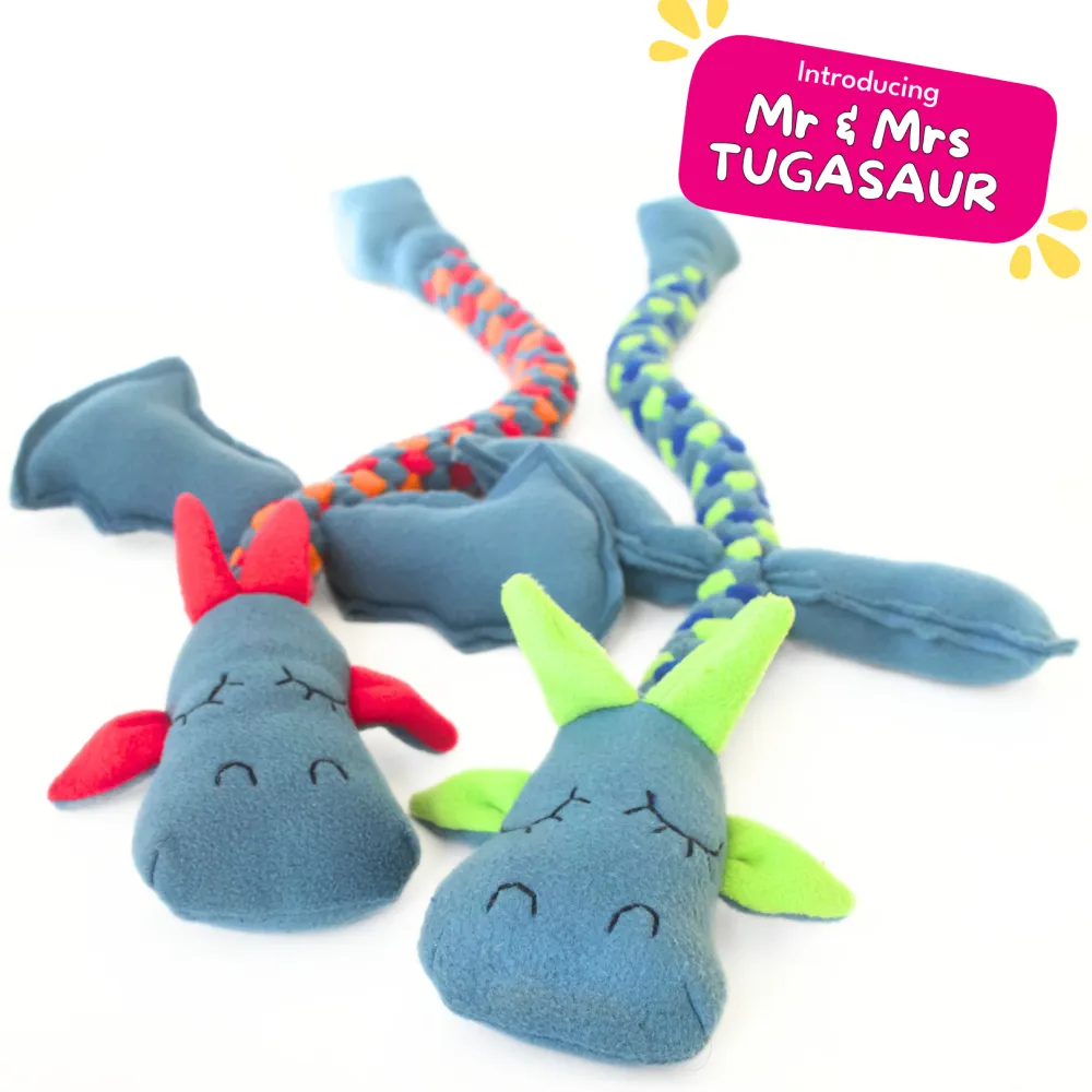 For The Love Of Dog Mr Tugasaur Squeaky Toy for Dogs (Blue/Green/Grey)