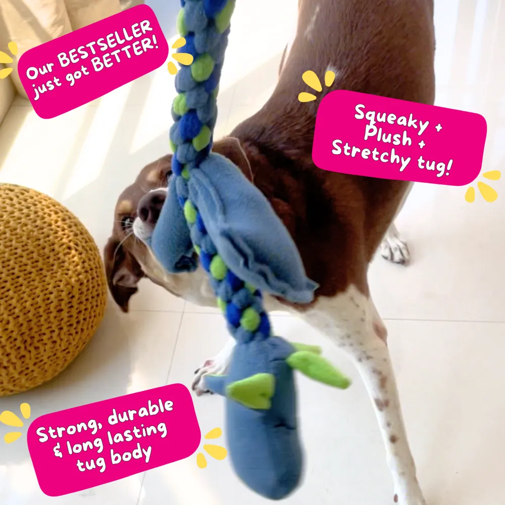 For The Love Of Dog Mr Tugasaur Squeaky Toy for Dogs (Blue/Green/Grey)