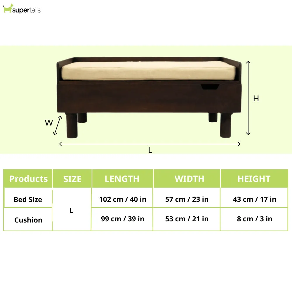 FurryLiving Hibachi Bed with Storage for Dogs (Dark Brown/Cream Cushion)