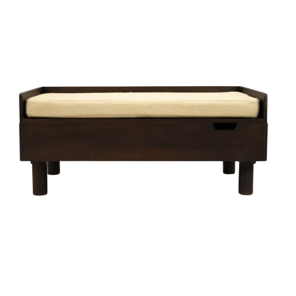 FurryLiving Hibachi Bed with Storage for Dogs (Dark Brown/Cream Cushion)