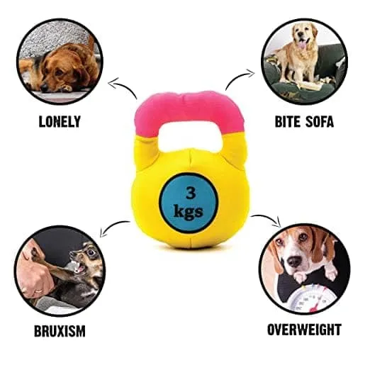 Goofy Tails Gym Series Kettlebell Plush Toy for Dogs | For Soft Chewers (Yellow)