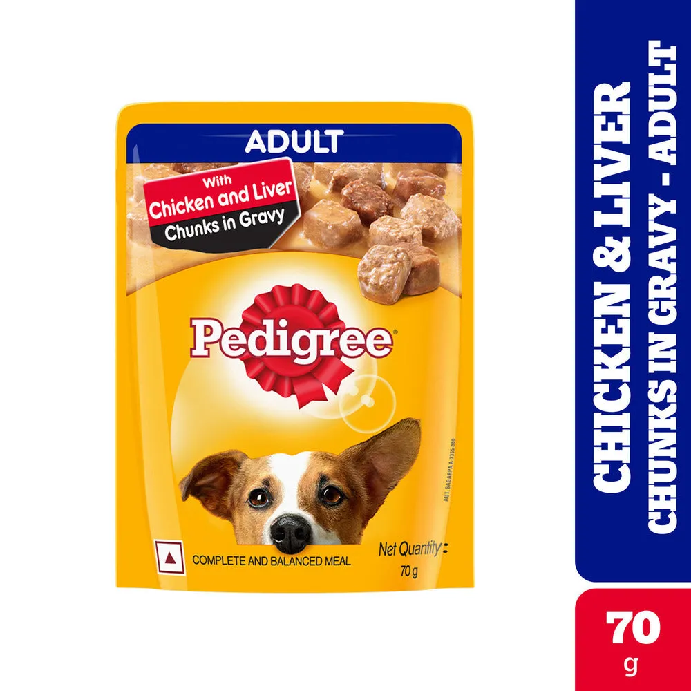 Healing Leaf Hemp Protein Powder and Pedigree Chicken and Liver Chunks in Gravy Adult Wet Food Combo for Dogs