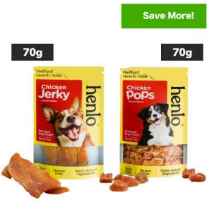 Henlo Chicken Jerky and Pops Treats for Dogs Combo