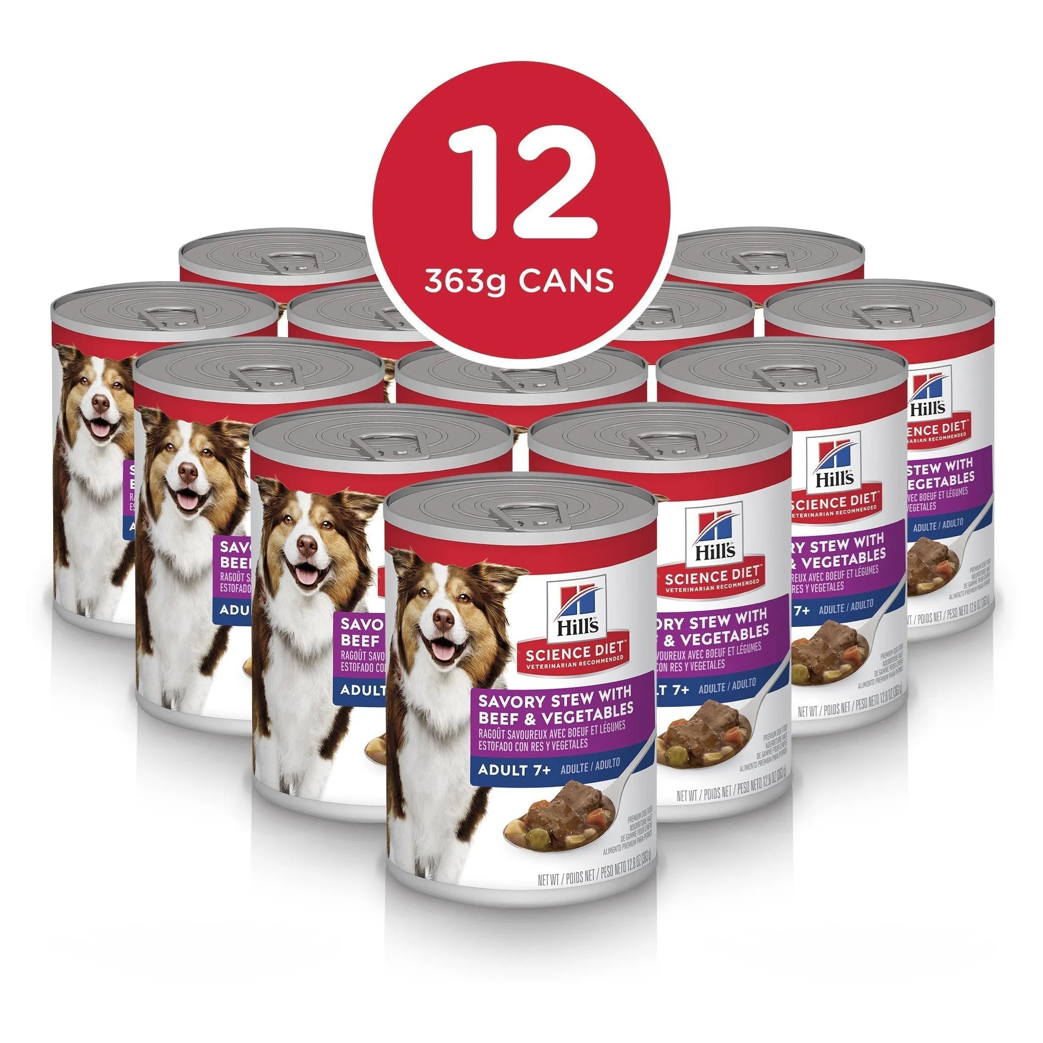 Hills Science Diet Adult 7  Savoury Stew Beef and Vegetables Canned Dog Food 363g x 12