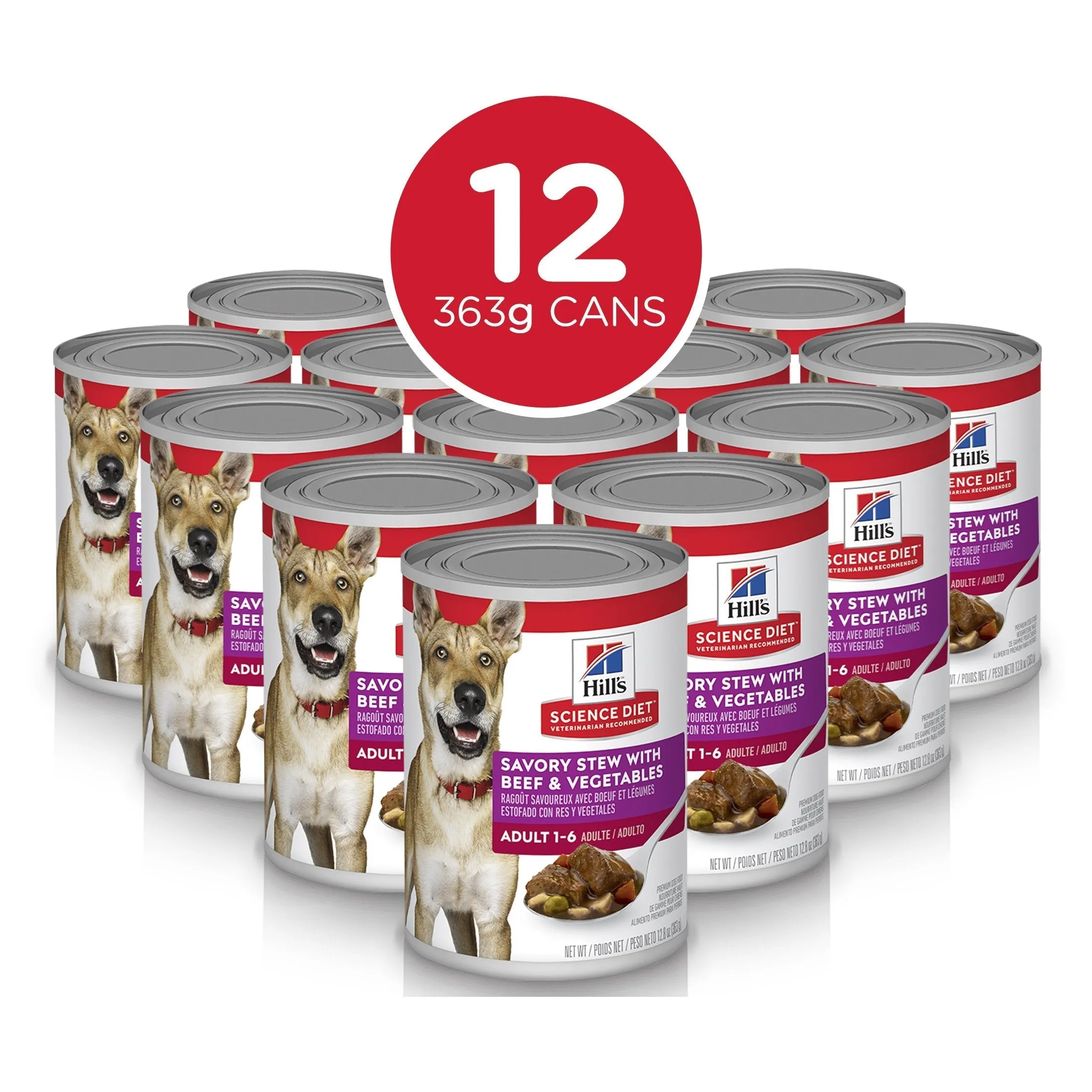 Hills Science Diet Adult Savoury Stew Beef and Vegetables Canned Dog Food 363g x 12