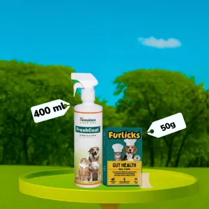 Himalaya Fresh Coat No Rinse Spray & Furlicks Gut Health Supplement Dog & Cat Combo